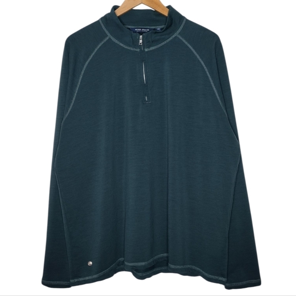 Peter Millar Dark Green Men's Pullover Quarter Zip Long Sleeve Sweater Sz XXL